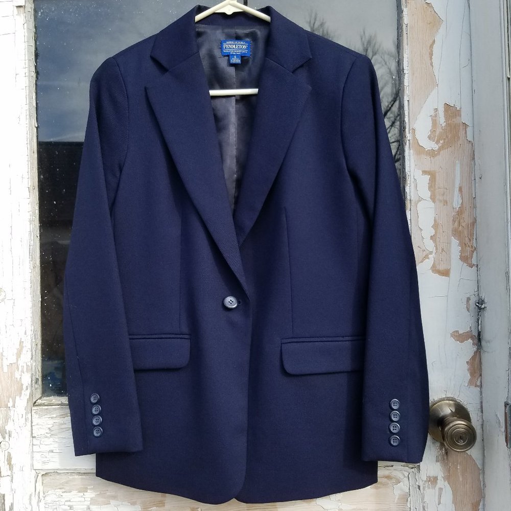 Pendleton Navy Blue One Button Wool Blazer - image 7